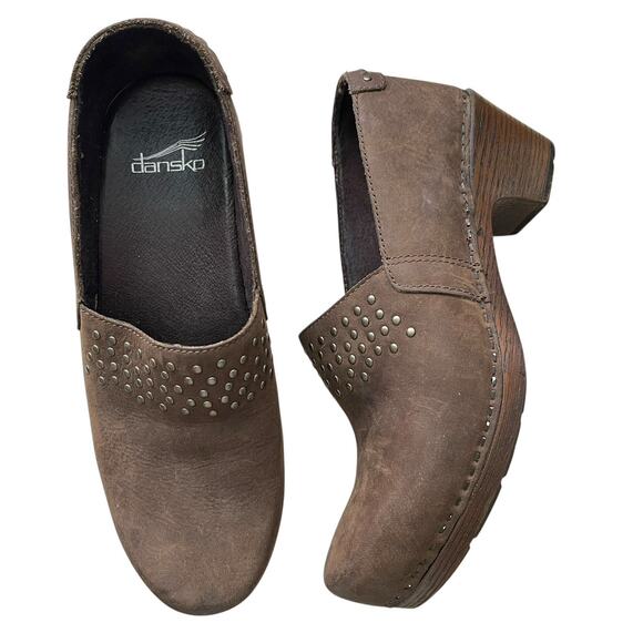 Dansko EUR 38 US 8 Clogs Embellished Brown Leather Low Heel Comfort - Picture 1 of 12